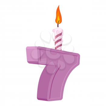 7 years birthday. Number with festive candle for holiday cake. seven Anniversary