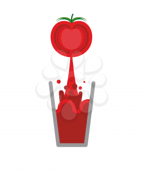 Tomato juice glass isolated. Nectar from tomatoes. Red liquid splashing
