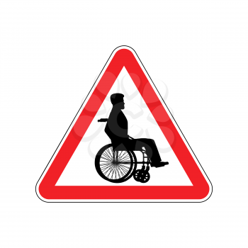 Warning invalid. Sign caution wheelchair on road. Danger way symbol red Triangle
