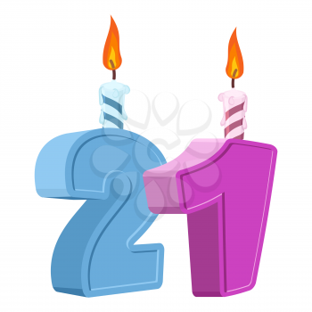 21 years birthday. Number with festive candle for holiday cake. twenty-one Anniversary
