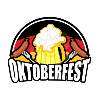 Oktoberfest Sausage and beer logo. Emblem for German holiday. german flag
