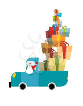 Santa truck. Car and Christmas gifts. Holiday Services  New Year
