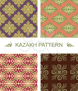 Kazakh pattern. Traditional national pattern of Kazakhstan. Texture pattern peoples of Central Asia. Ethnic national pattern for fabrics. Set of Kazakh seamless ornament.
 