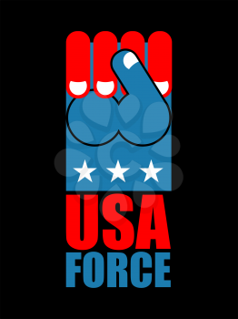USA force hand. American fist. Symbol of USA Patriot. United States Sports sign. Expression of emotions. Pattern of flag of America