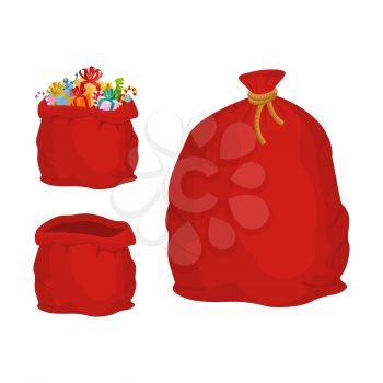 Red sack. Large holiday bag Santa Claus for gifts. Big bagful for new year and Christmas
