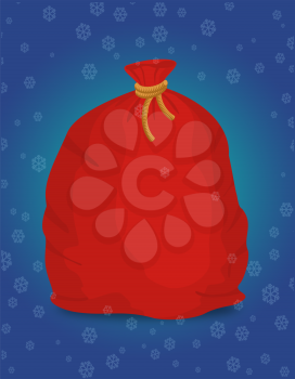 Red sack Santa Claus. Large holiday bag for gifts. Big bagful for new year and Christmas
