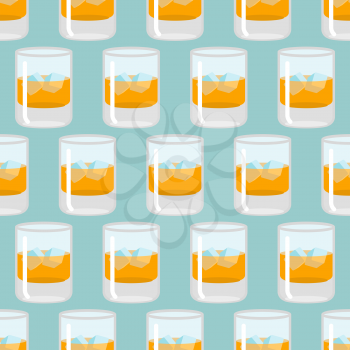 Glass of whiskey and ice seamless pattern. Scotch background. Drink texture. Alcohol ornament
