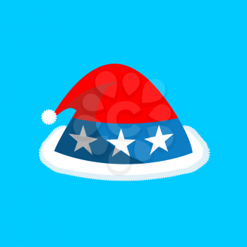 Santa hat color US flag. American Christmas Patriotic cap
