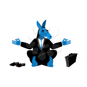 Blue Donkey Democrat meditating. Symbol of USA political parties. Illustration for presidential elections in America. Animal businessman diplomat

