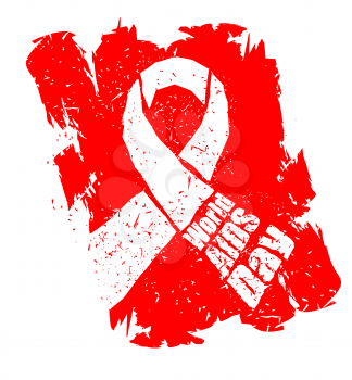 World AIDS Day emblem. Red ribbon in grunge style logo. Spray and scratches. Noise and brush strokes. Awareness of AIDS. Poster template concept for international event on December 1
