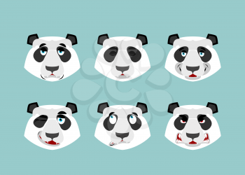 Panda emotion. Set expressions avatar Chinese bear. Animal good and evil. Beast discouraged and cheerful
