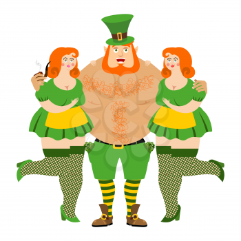 Kiss me I'm Irish. Leprechaun and beautiful girls. tough guy with red beard. Cool Irish pipe and clover. Happy St.Patrick 's Day. Holiday in Ireland