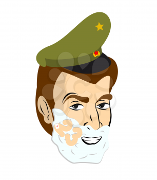 February 23. Soldier shave. Shaving foam on his face. Military holiday in Russia.  

