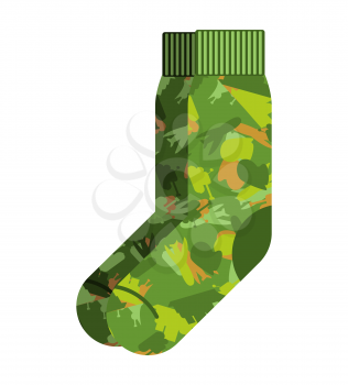 Military socks isolated. Clothing accessory camouflage pattern for soldiers. Illustration for 23 February. Traditional gift for Day of Defenders of Fatherland. Army holiday in Russia
