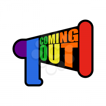 Coming out LGBT sign message. Rainbow megaphone Icon social network. Symbol Recognition of belonging to sexual or gender minority. Lesbians and gays
