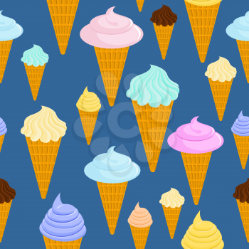 Ice cream seamless pattern. Dessert waffle cup texture. Sweetness background
