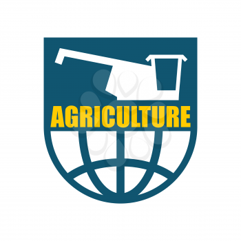 Agriculture logo. harvest emblem. combine harvester and Earth. Farm sign