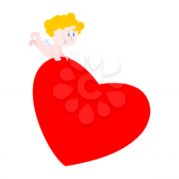Cupid and heart. Cute little angel carries love. Illustration for Valentines Day