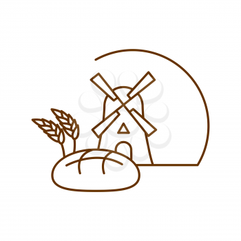 Bakery logo linear style. Store bread emblem. bakehouse sign. Mill and wheat. Bread and cake. bakeshop icon
