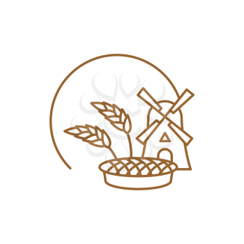 Bakery logo linear style. Store bread emblem. bakehouse sign. Mill and wheat. Bread and cake. bakeshop icon
