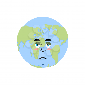 Earth sad Emoji. Planet unhappy emotion isolated
