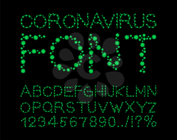 Coronavirus font. Pandemic 2019-ncov letters. Virus sign. Bacteria ABC. Global epidemic disease font
