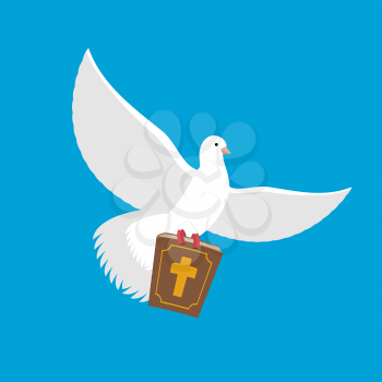 White dove and Bible. pigeon and holy book. Religion illustration