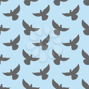 Black dove seamless pattern. Pigeons flying background. Birds in sky ornament
