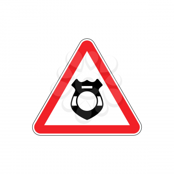 Warning cop. Police badge on red triangle. Road sign attention
