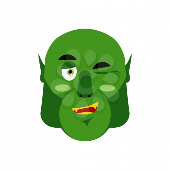 Ogre winking Emoji. Goblin happy emotion isolated. Green monster face
