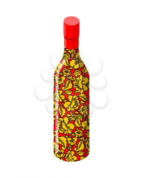 Russian vodka bottle Khokhloma painting. National folk alcoholic drink in Russia
