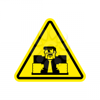 Attention angry boss. chief to yellow triangle. Office sign of Caution!