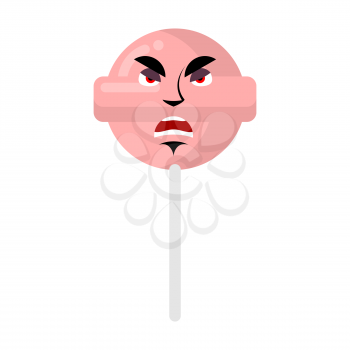 Lollipop angry Emoji. Candy on stick aggressive emotion isolated 