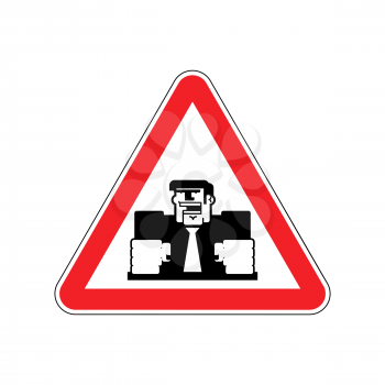 Attention angry boss. chief to red triangle. Office sign of Caution!