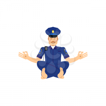 Yoga cop. Police officer yogi. Policeman zen and relax
