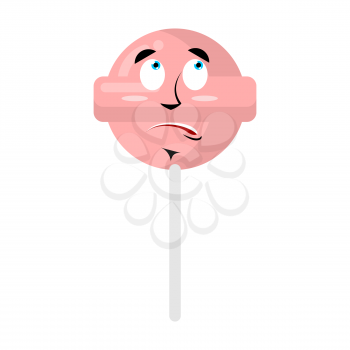 Lollipop surprised Emoji. Candy on stick astonished emotion isolated 
