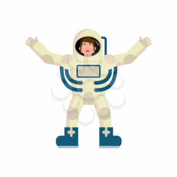 Astronaut happy Emoji. Cosmonaut merry emotion isolated
