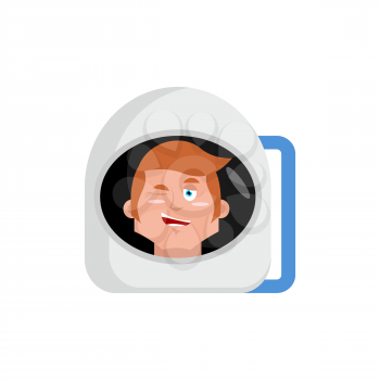 Astronaut winks Emoji. Cosmonaut happy emotion isolated
