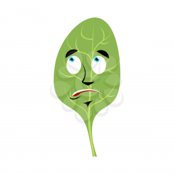 Spinach Surprised Emoji. Green leaves astonished emotion isolated