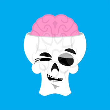 Skull and brain winks Emoji. skeleton head happy emotion isolated
