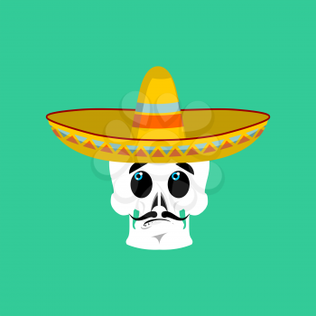 Skull in sombrero surprised Emoji. Mexican skeleton for traditional feast day of the dead.