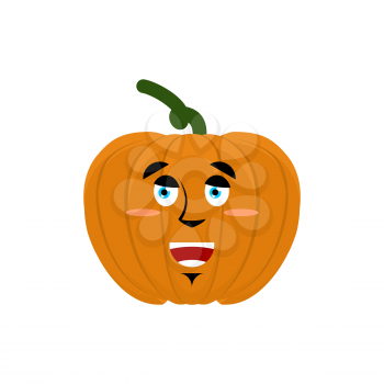 Pumpkin Happy Emoji. Halloween and Thanksgiving Day vegetable merry emotion isolated