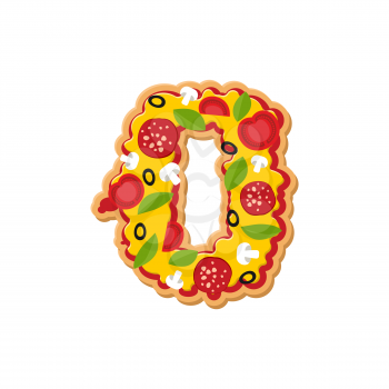 Number 0 pizza font. Italian meal alphabet numeral zero. Lettring fast food
