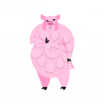 Pig winking Emoji. piggy merry emotion on white background. Farm animal