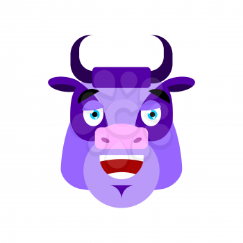 Purple Cow happy Emoji. Bull Head merry emotion