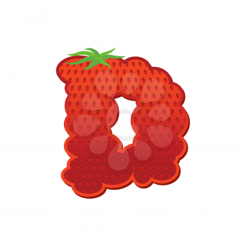 Letter D Strawberry font. Red Berry lettering alphabet. Fruits ABC
