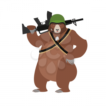 Bear soldiers. Grizzly military. Wild animal with un. Beast Warrior in helmet