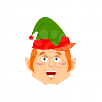 Christmas Elf happy Emoji. Santa helper merry emotion .