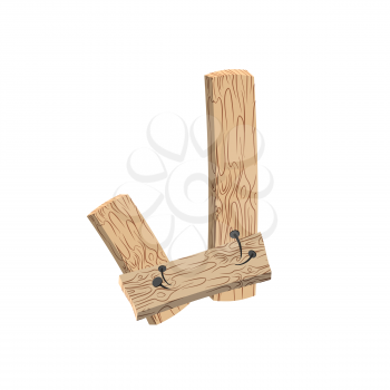 letter J wood board font. plank and nails alphabet. Lettering of boards. Country chipboard ABC