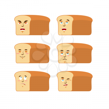 Bread emoji. emotion set. Aggressive and good rooty face. Surprised and sleep. piece of bread avatar collection
